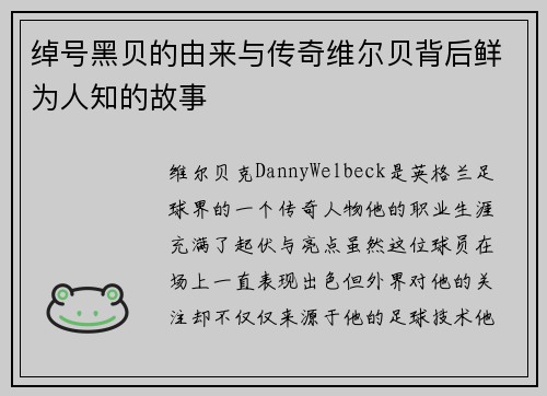 绰号黑贝的由来与传奇维尔贝背后鲜为人知的故事